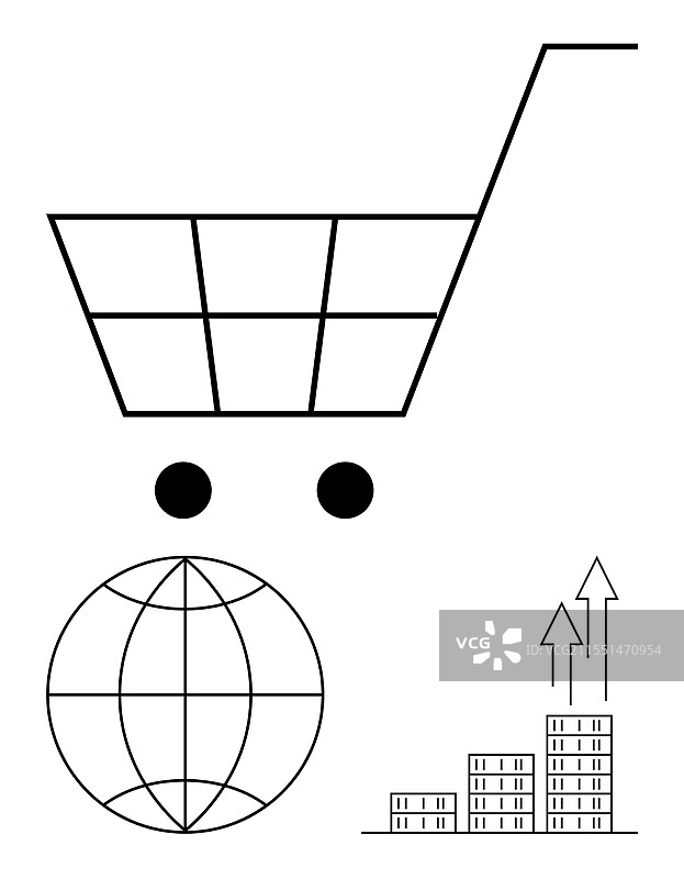 购物车与地球和建筑增长图片素材