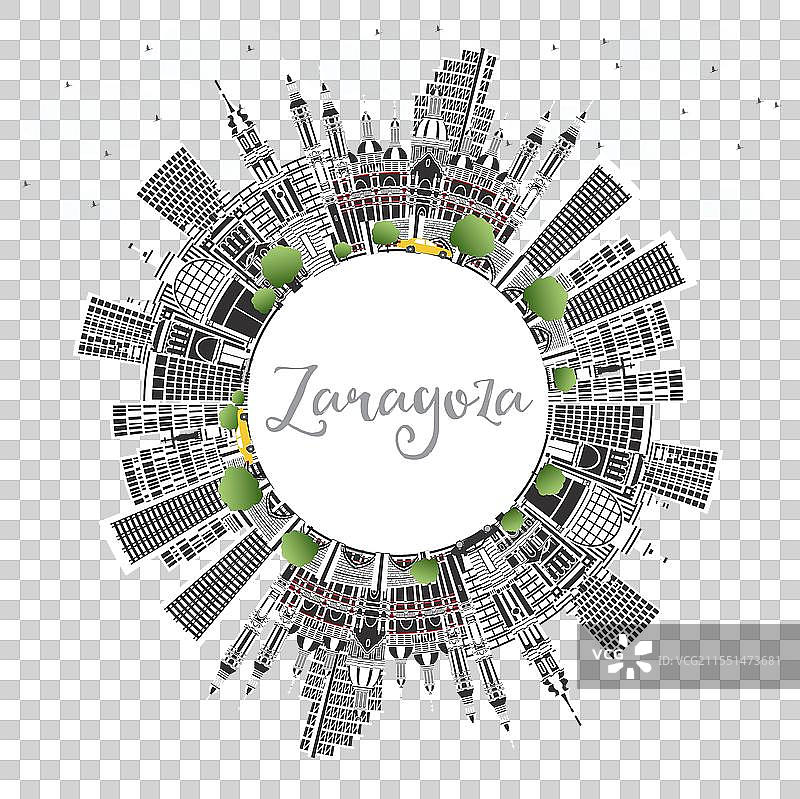 西班牙萨拉戈萨城市天际线与彩色建筑图片素材