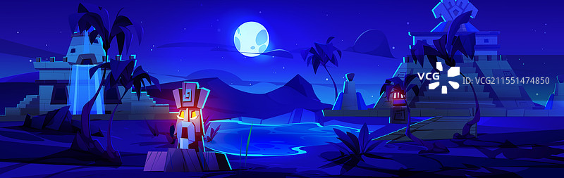 埃及沙漠夜景中的古老寺庙图片素材