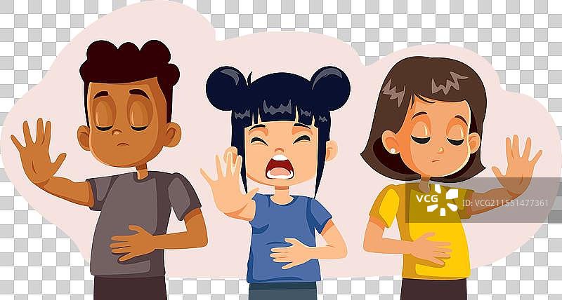 伤心的孩子们因肚子疼而痛苦的卡通形象图片素材