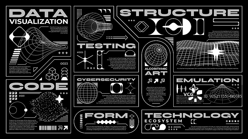 复古未来主义赛博朋克黑白标签图片素材