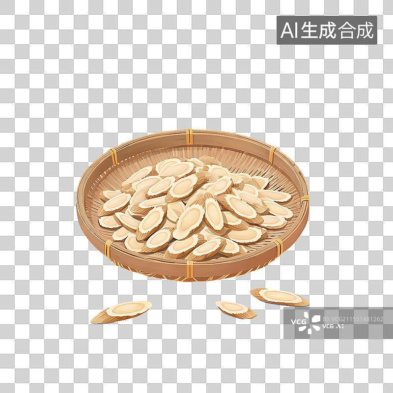 【AI数字艺术】国风手绘插画，人参，西洋参切片，参片，中药，中医，免抠元素图片素材