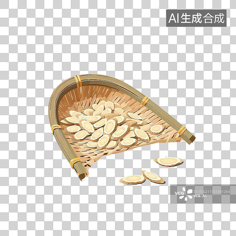 【AI数字艺术】国风手绘插画，人参，西洋参切片，参片，中药，中医，免抠元素图片素材