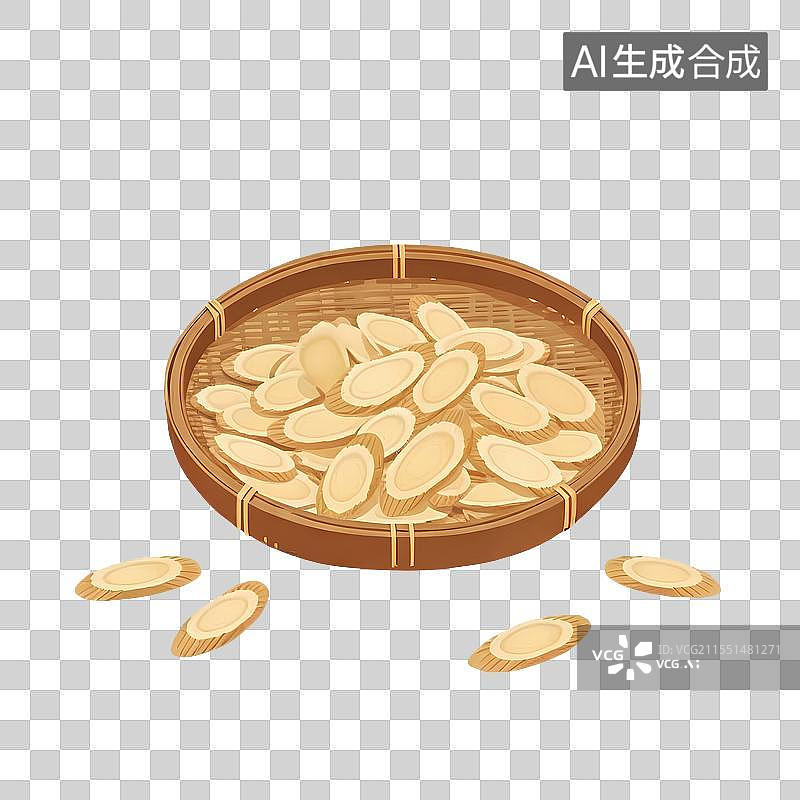 【AI数字艺术】国风手绘插画，人参，西洋参切片，参片，中药，中医，免抠元素图片素材