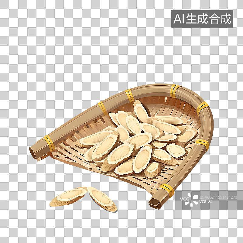 【AI数字艺术】国风手绘插画，人参，西洋参切片，参片，中药，中医，免抠元素图片素材