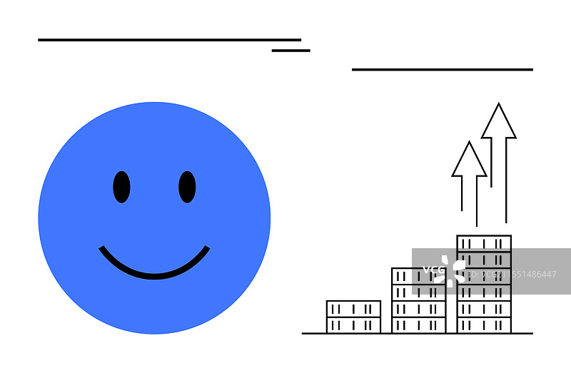 蓝色微笑的脸旁边有向上的图表和图片素材