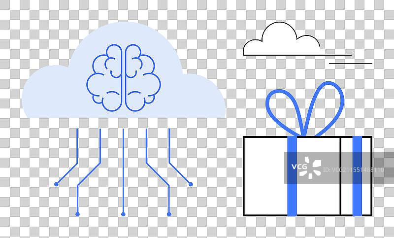 云脑集成与礼品盒描绘图片素材