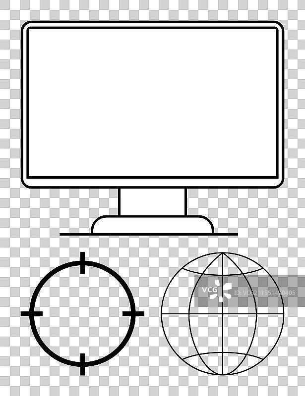 带有瞄准镜和地球仪的电脑显示器图片素材