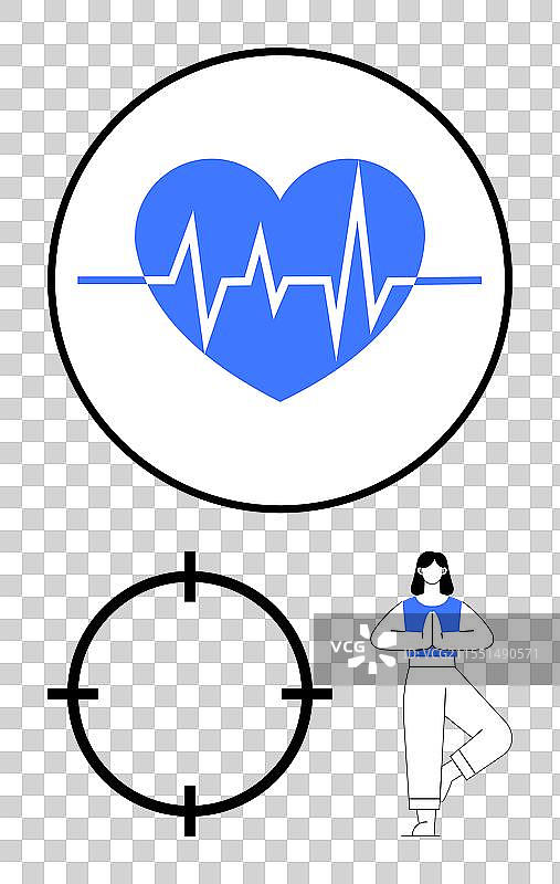 心跳图标与目标圆圈和冥想姿势图片素材