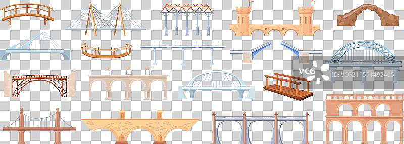 现代河流桥梁的卡通建筑设计图片素材