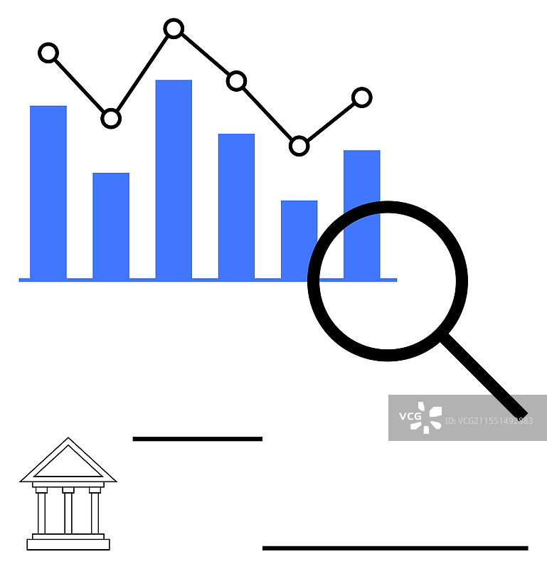 使用放大镜和条形图进行数据分析图片素材