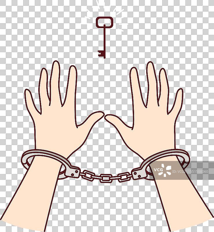 戴着手铐的男人伸手去拿钥匙，渴望自由图片素材