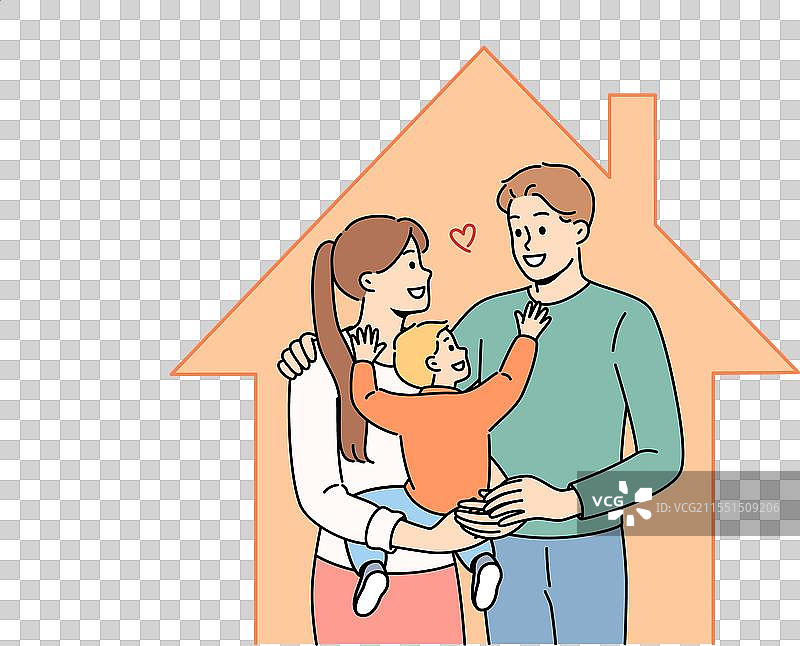 一家人带着婴儿站在屋内图片素材