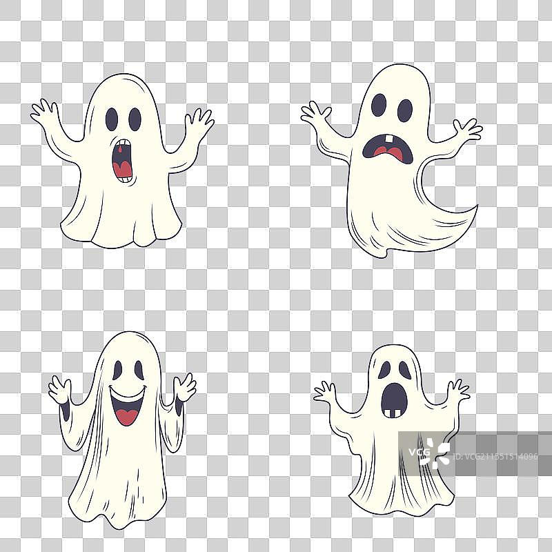 一组可爱又恐怖的鬼魂卡通形象图片素材
