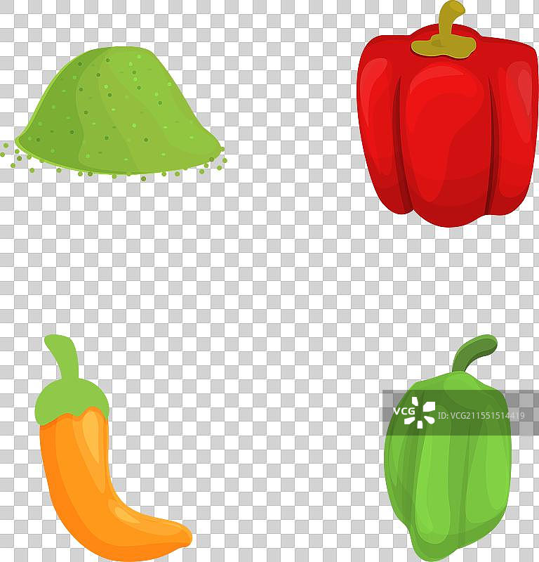 卡通风格的不同种类辣椒图标集图片素材