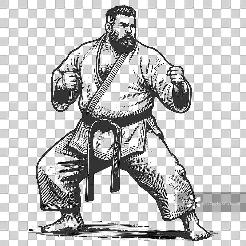穿着空手道道服的武术家雕刻作品图片素材