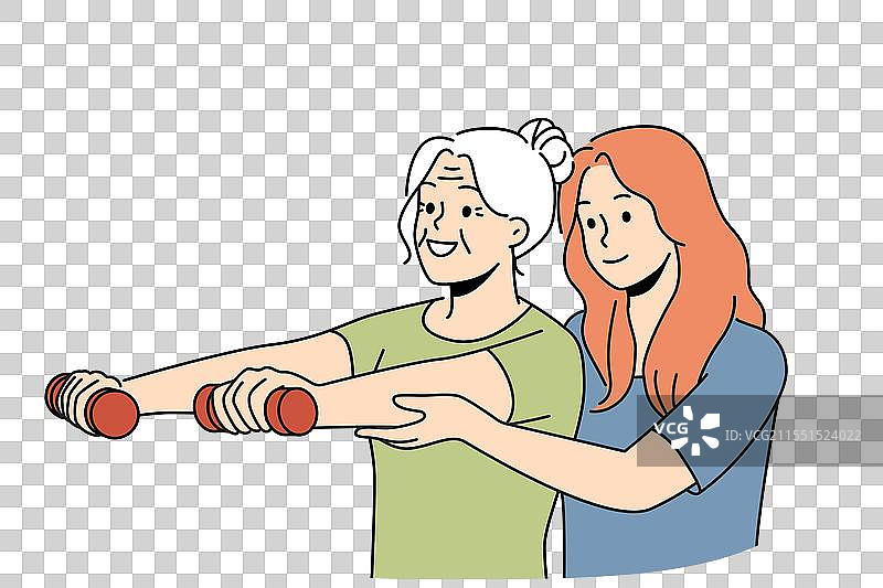 老年女性与物理治疗师一起训练图片素材