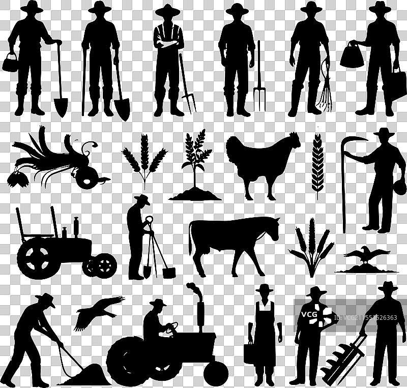 农民、农场动物和农业设备图片素材