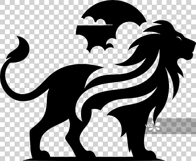 雄伟的狮子剪影，带有风格化的鬃毛和图片素材