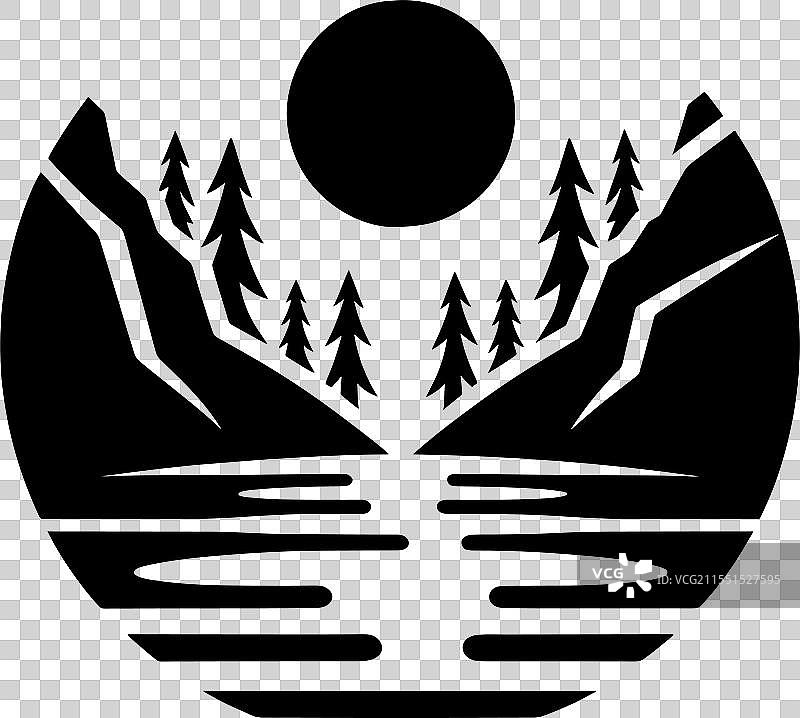 单色山湖日落图形图片素材