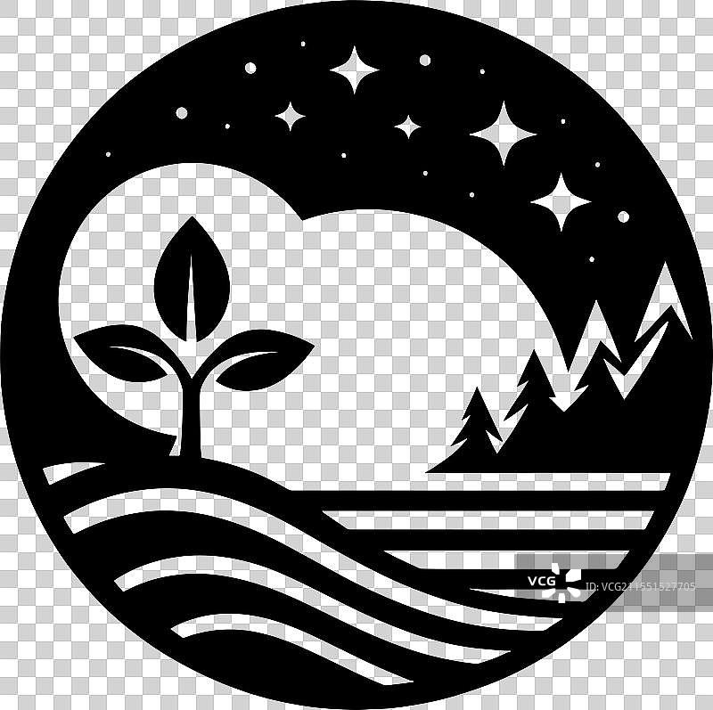 夜空 植物 山脉 波浪图片素材