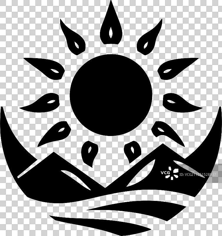 风格化的太阳在山脉上方图片素材