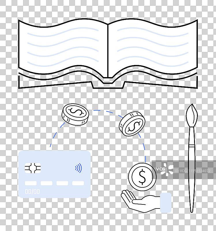 打开的书籍，展示信用卡之间的资金转移图片素材