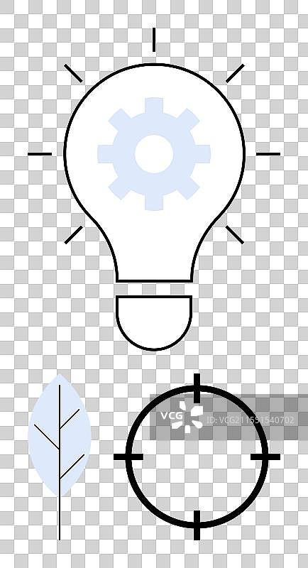 带有齿轮、目标十字线和蓝色的灯泡图片素材