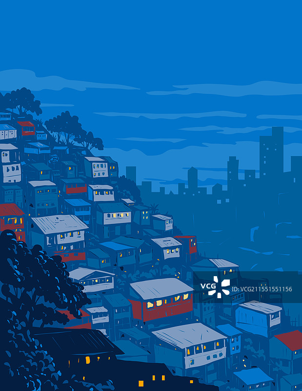 里约热内卢巴西的贫民窟 WPA 海报艺术图片素材