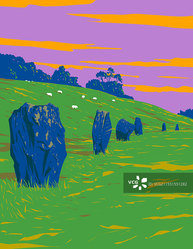 威尔特郡艾夫伯里的石圈图片素材