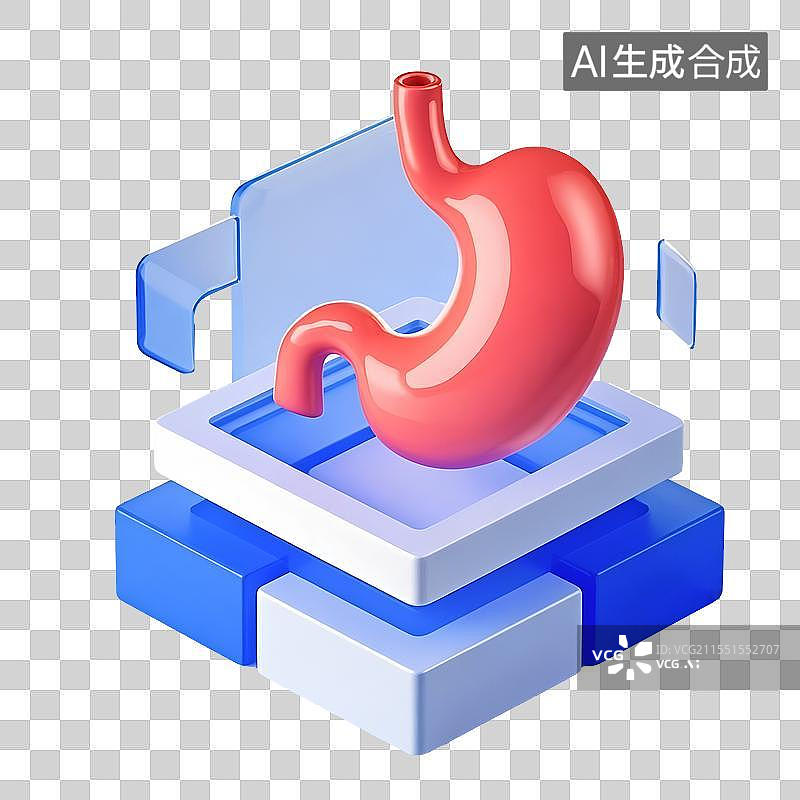 【AI数字艺术】3D渲染的胃部消化道图标，免扣元素图片素材