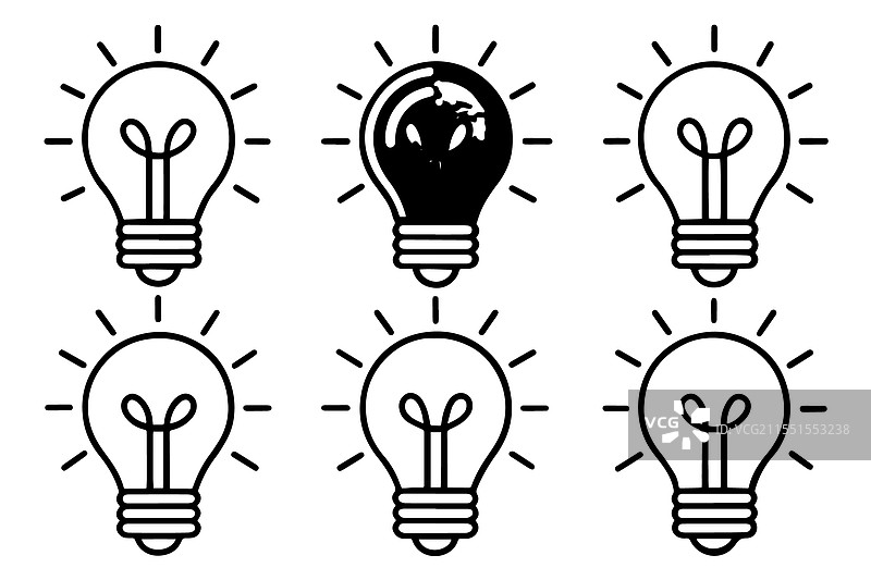 一组白色背景上的灯泡图标图片素材