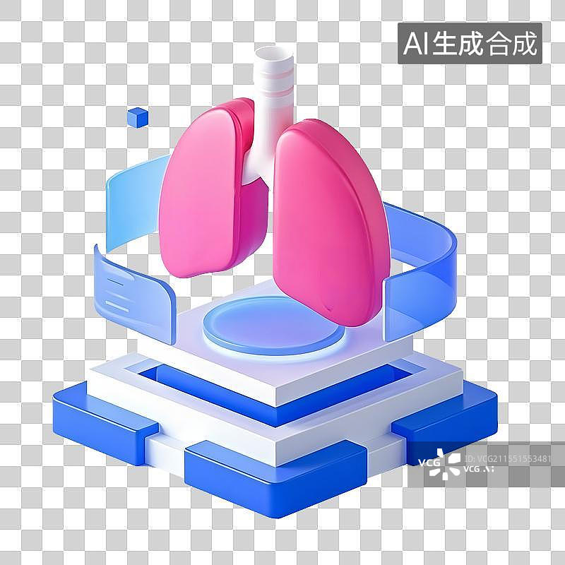 【AI数字艺术】3D渲染的肺部蓝色白色图标，免扣元素图片素材