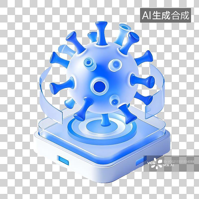 【AI数字艺术】3D渲染的蓝白色病毒图标免扣元素图片素材