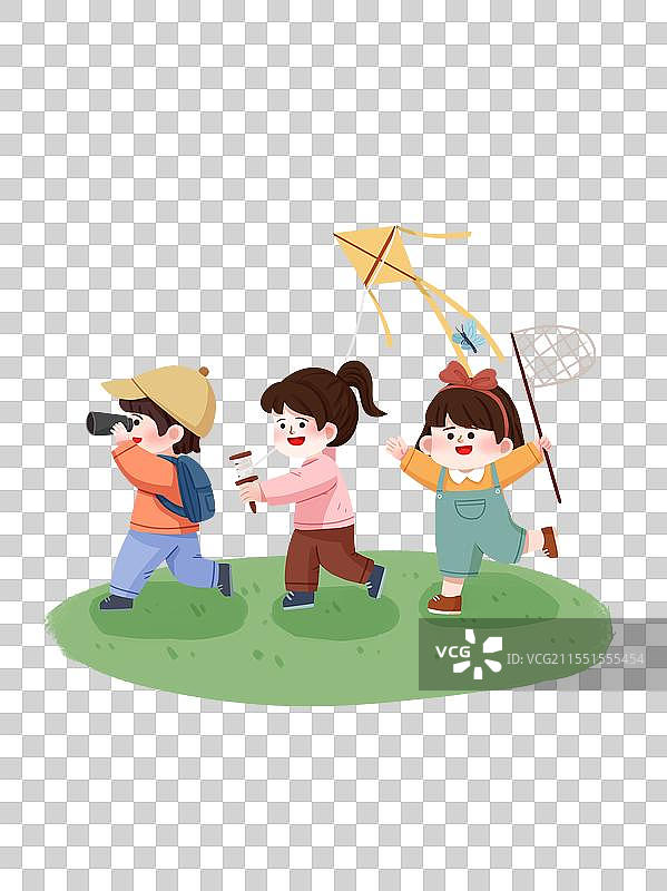 儿童春游放风筝蝴蝶元素图片素材