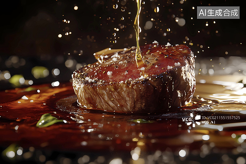 【AI数字艺术】浪漫西餐牛排红酒特写图片素材