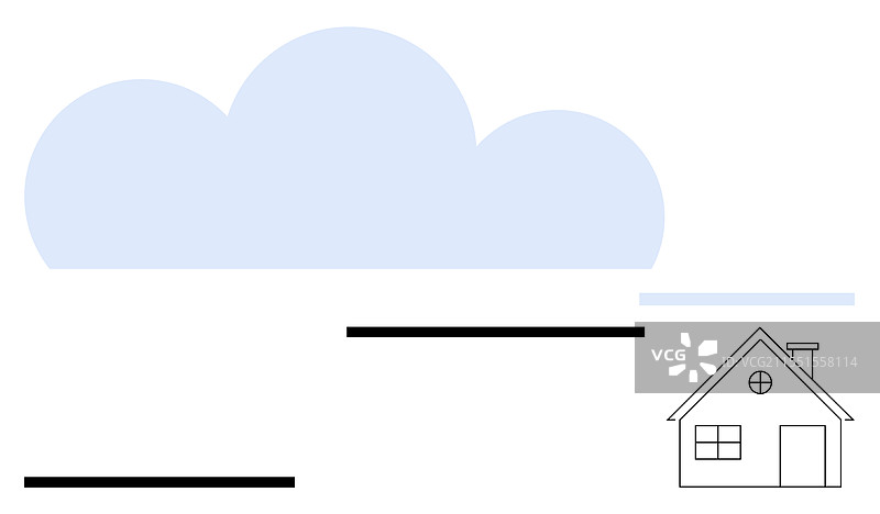 极简风格的云朵与房屋设计，线条简洁明了图片素材
