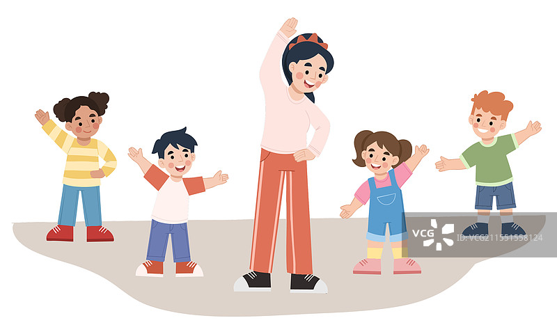 孩子们在老师的指导下做体操图片素材