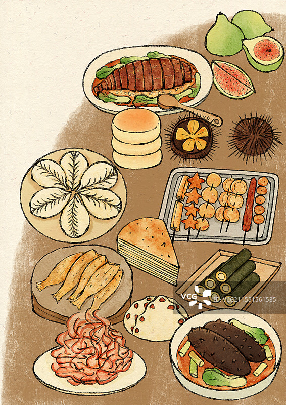 山东威海美食国风插画图片素材