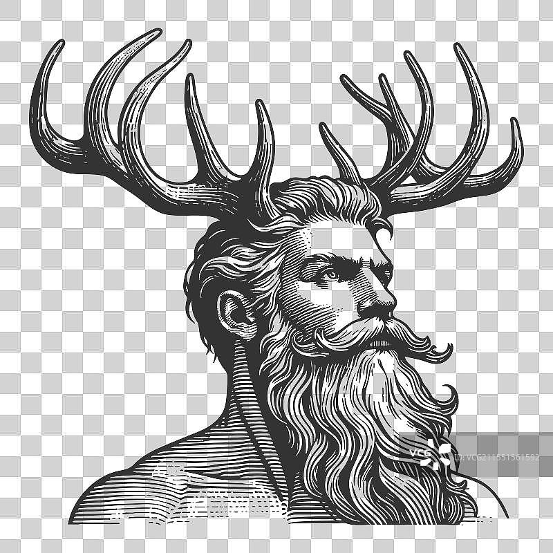 带角的胡子男人艺术雕刻图片素材