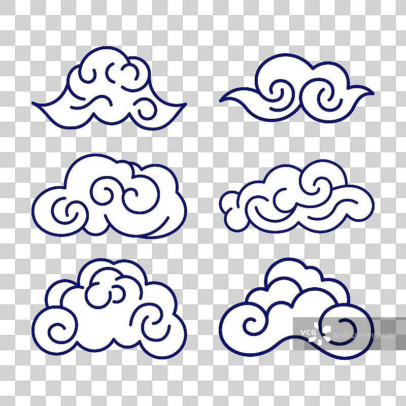中国和日本风格的云朵自然线条组合图片素材