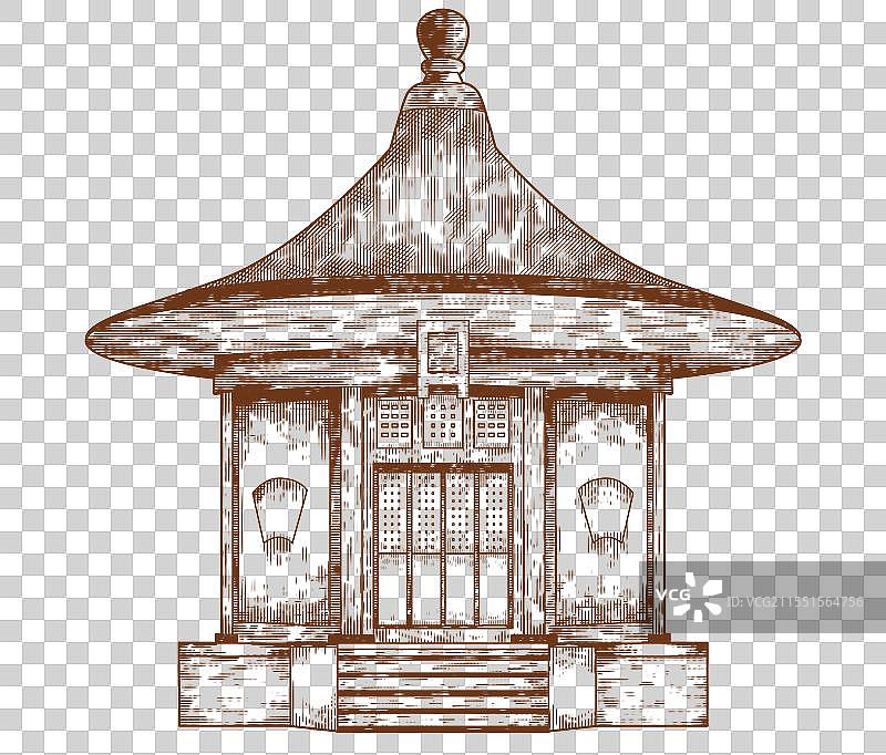 中国北京城市地标建筑线稿复古木刻版画插画元素图片素材
