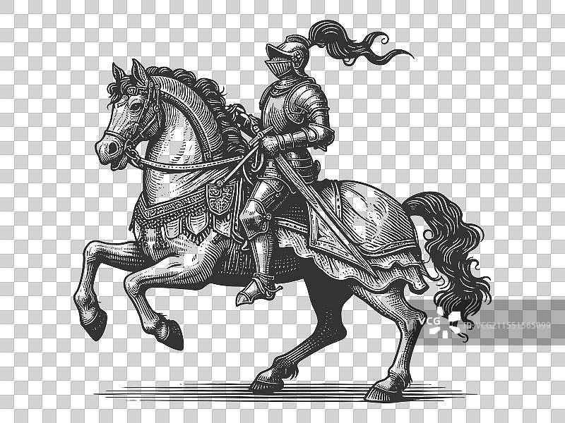 中世纪骑士骑马的雕刻图片素材
