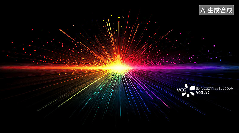 【AI数字艺术】黑色背景上闪烁彩色的光芒图片素材
