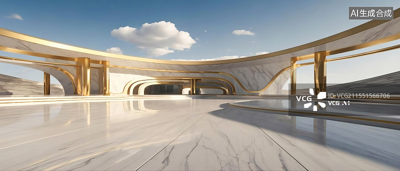 【AI数字艺术】香槟金色时尚高端建筑广场三维插画图片素材