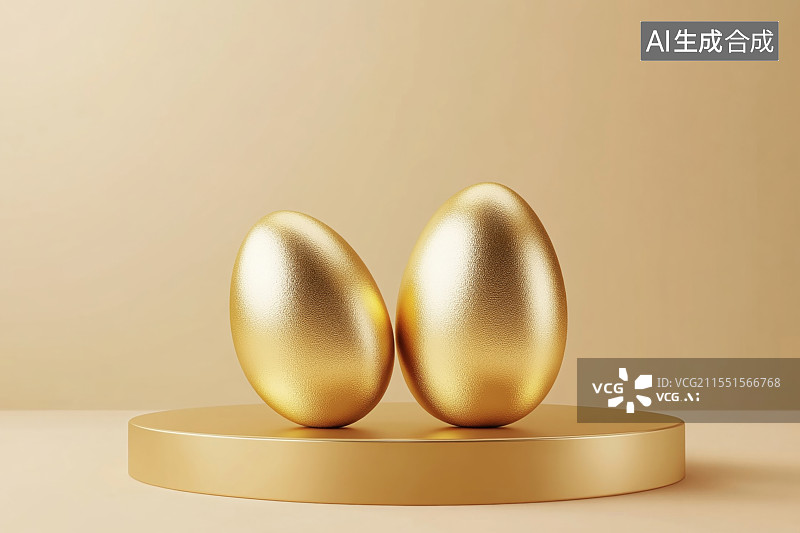 【AI数字艺术】金蛋和奖台，摆放着的金蛋图片素材