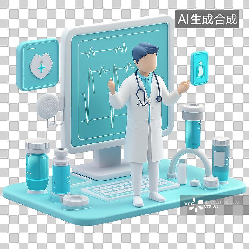 【AI数字艺术】3D男性医生远程医疗咨询图图片素材