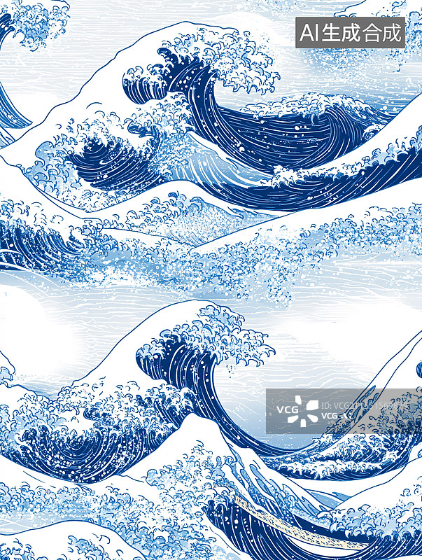 【AI数字艺术】浮世绘风格海浪图图片素材