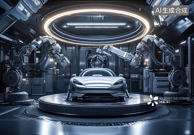 【AI数字艺术】汽车制造过程的3D渲染图像,3D图片素材