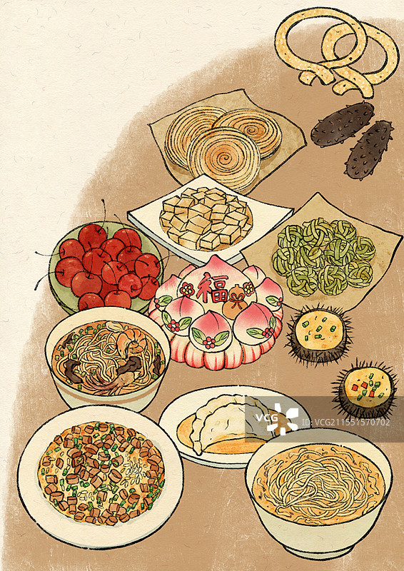 山东烟台美食国风插画图片素材